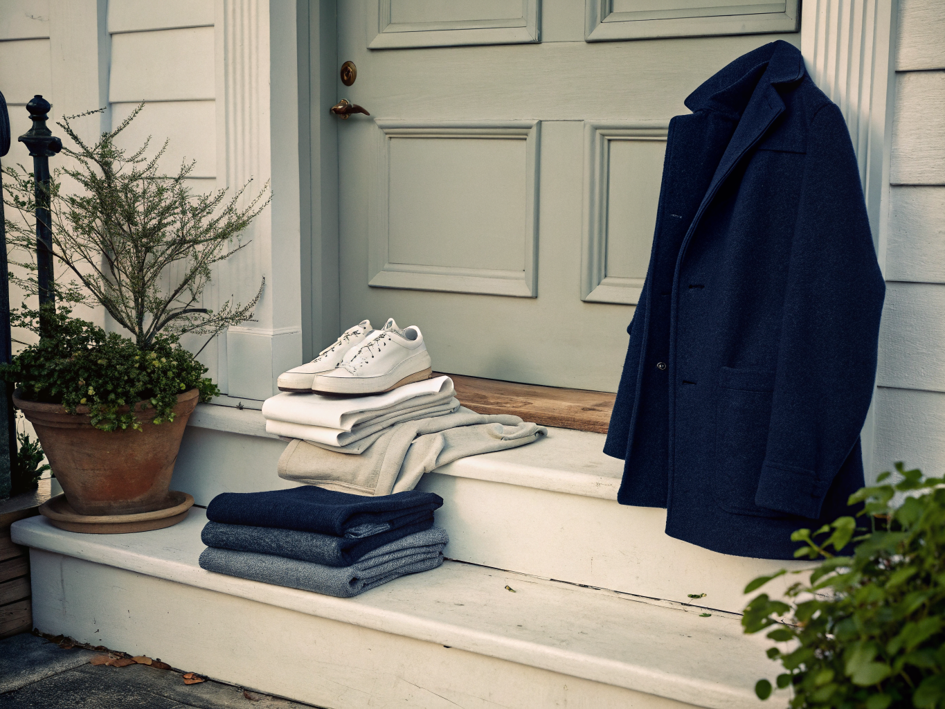 Clean clothing, shoes, and coats in good condition ready for donation